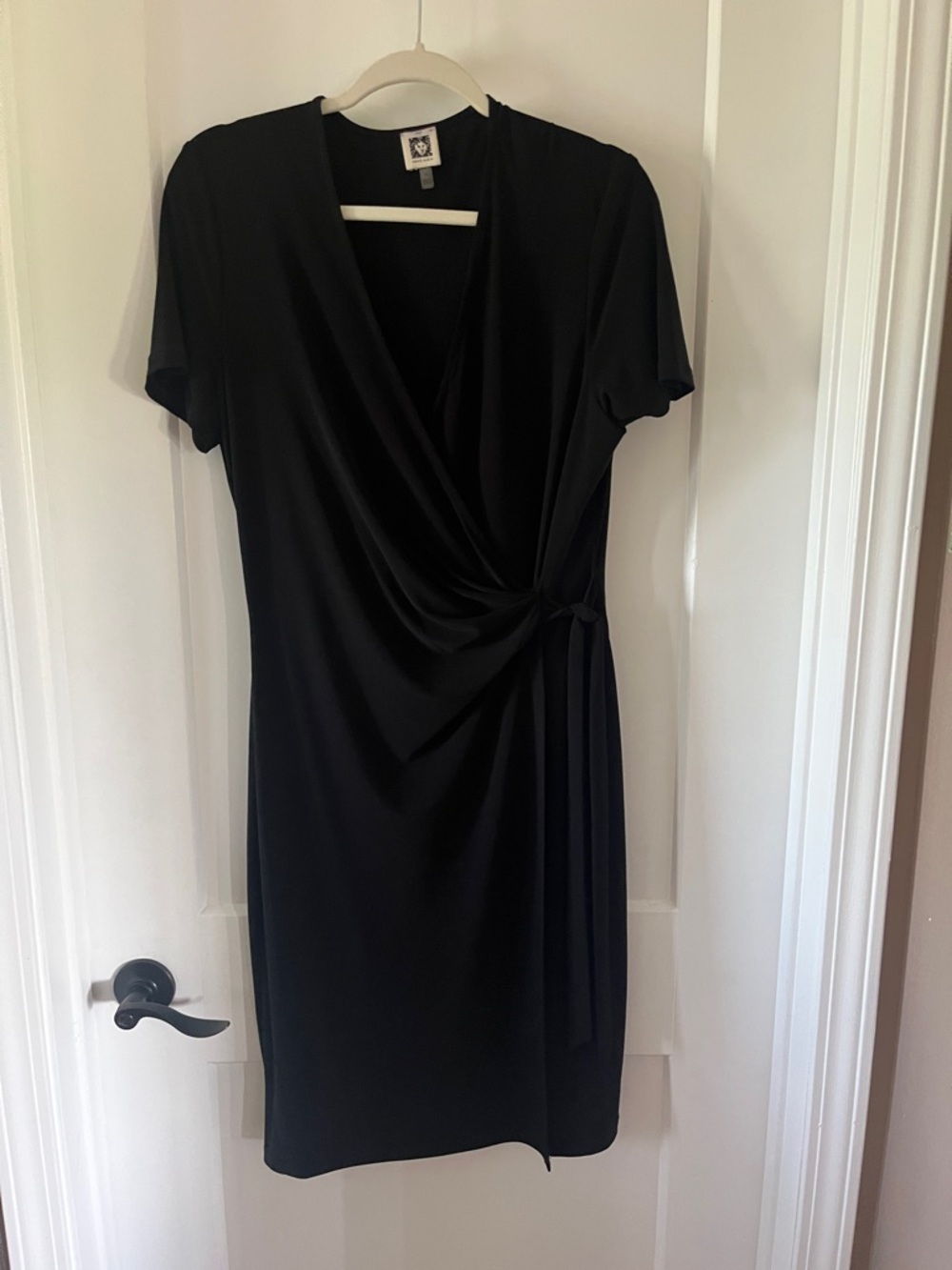 Anne Klein Black Wrap Midi Dress with Side Tie